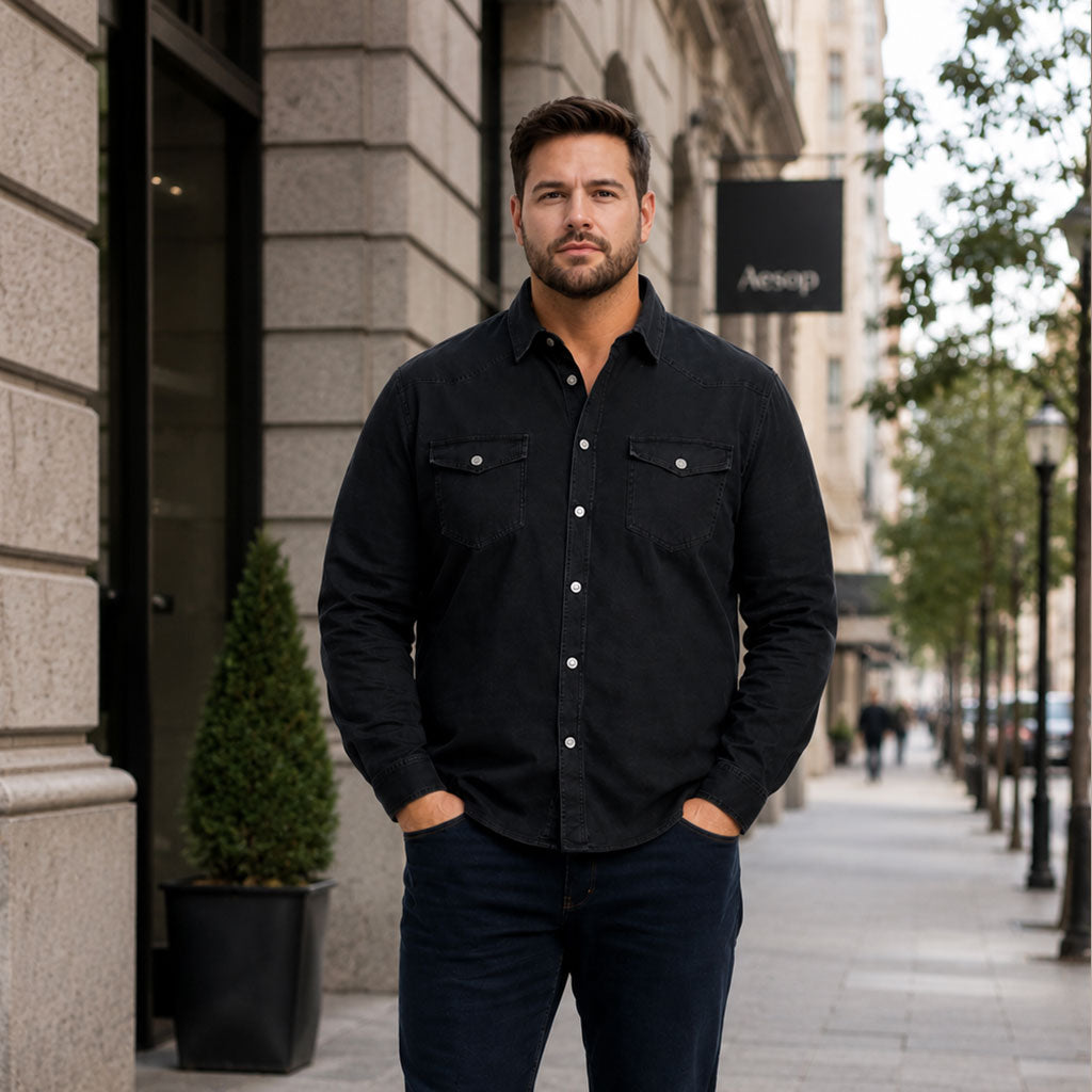 Shirt LS Ponte - Black stone wash