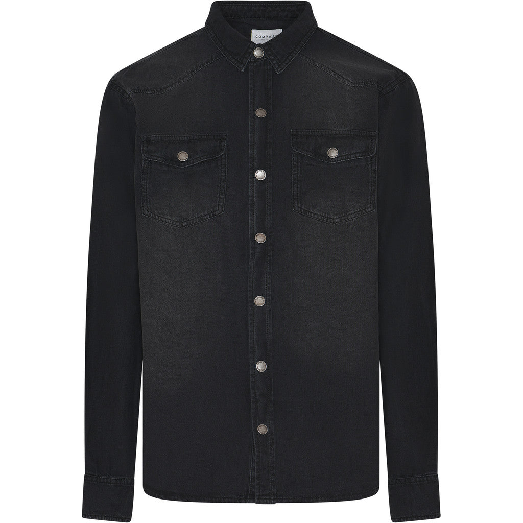 Shirt LS Ponte Black Stone Wash | Størrelser S–8XL